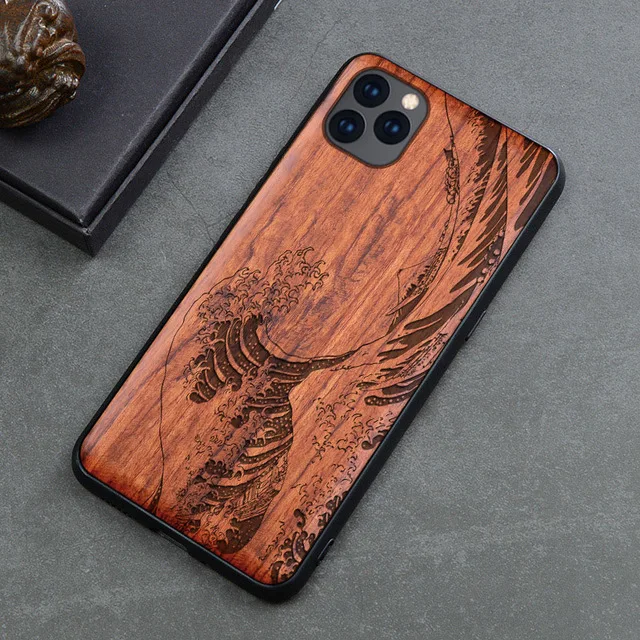 The great wave LYBALL деревянный+ TPU чехол для телефона для Apple iPhone 11, оригинальная настоящая древесина для iPhone 11 Pro натуральный палисандр+ ТПУ противоударный задняя крышка для iPhone 11 Pro MAX - Цвет: The great wave