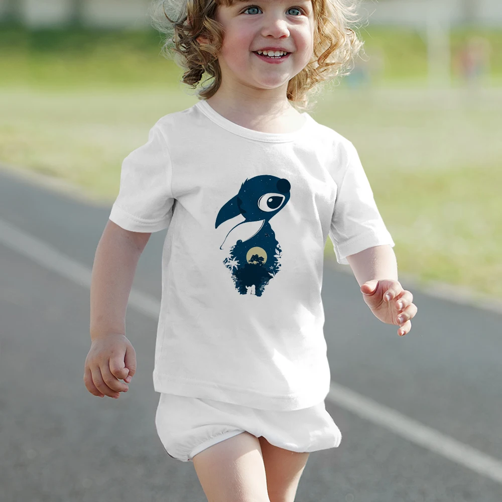 

New Disney Cartoon T Shirt Children Funny Stitch Graphic Tees Girl Boy Famliy Look Tops Kawaii Anime Harajuku Grunge T-shirt Kid