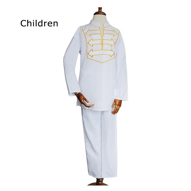 kids white H& D/мужская одежда в африканском стиле для мальчиков футболка с длинным рукавом, штаны, костюм для мужчин, папы и сына, одежда с вышивкой Дашики вечерние наряды - Цвет: kids white