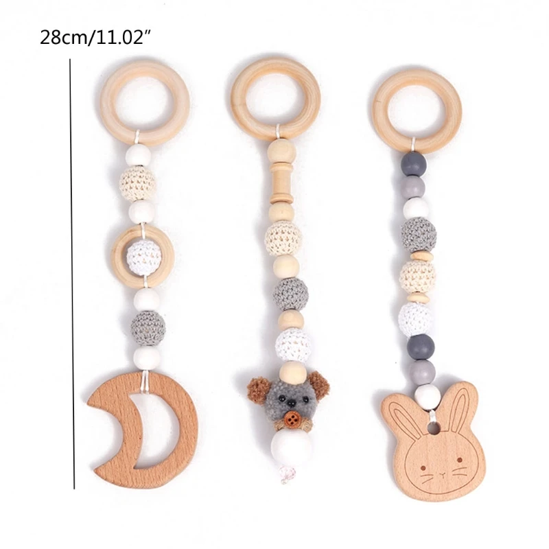 

OOTDTY 1set Animals Wooden Pendant Baby Play Gym BPA Free Food Grade Wooden Teether Toys Interactive Baby Birth Gift Wooden Blan