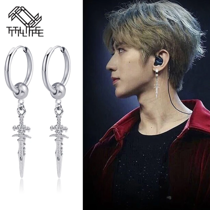 TTLIFE Мужские Винтажные серьги в стиле хип-хоп крест из нержавеющей стали