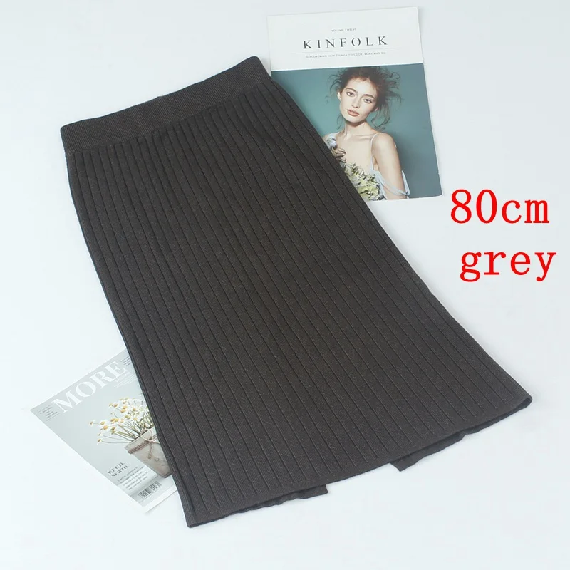 dark grey 80cm long ONLYSVTER 60-80 см осень зима теплая Женская юбка-карандаш Модный повседневный вязаный край юбка длинные женские трикотажные юбки - Цвет: dark grey 80cm long