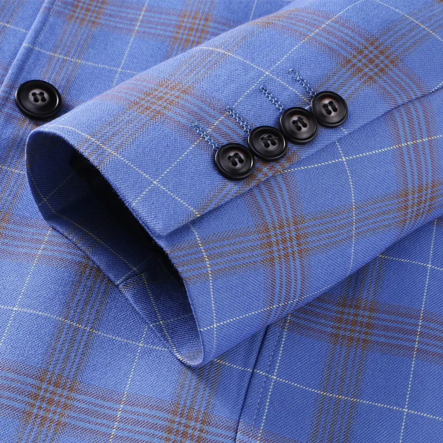 

Double Breasted Plaid Suit For Men Light Blue Mens Suits Designers 2020 Terno Slim Fit Masculino Groom Wedding Suit Man TZ031