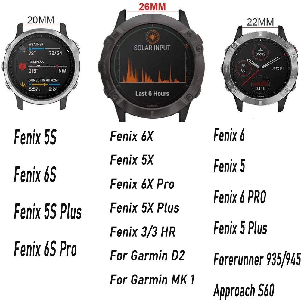 Ремешок силиконовый для Garmin Fenix 5S 5X 6 6S 6X Pro Plus спортивный сменный Браслет наручных
