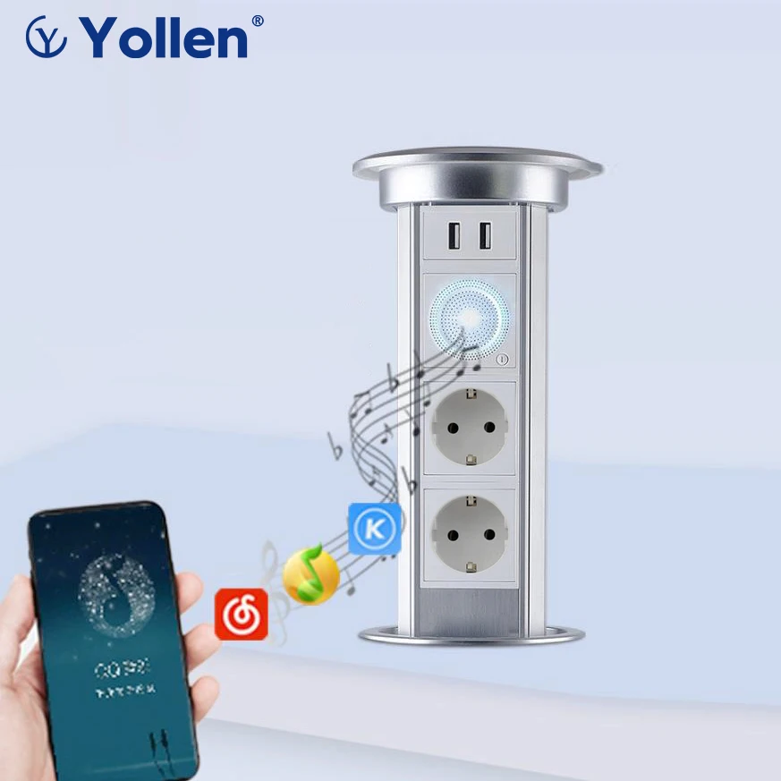 eur socket table auto lift electric usb waterproof tuya app remote control bluetooth audio desk wireless charge kitchen cabinet free global shipping