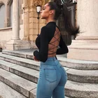 Футболка Y2k с открытой спиной, лето 2021, женская модная облегающая короткая футболка с длинным рукавом и воротником-стойкой, уличная одежда, Женский Топ, Клубная одежда, топы