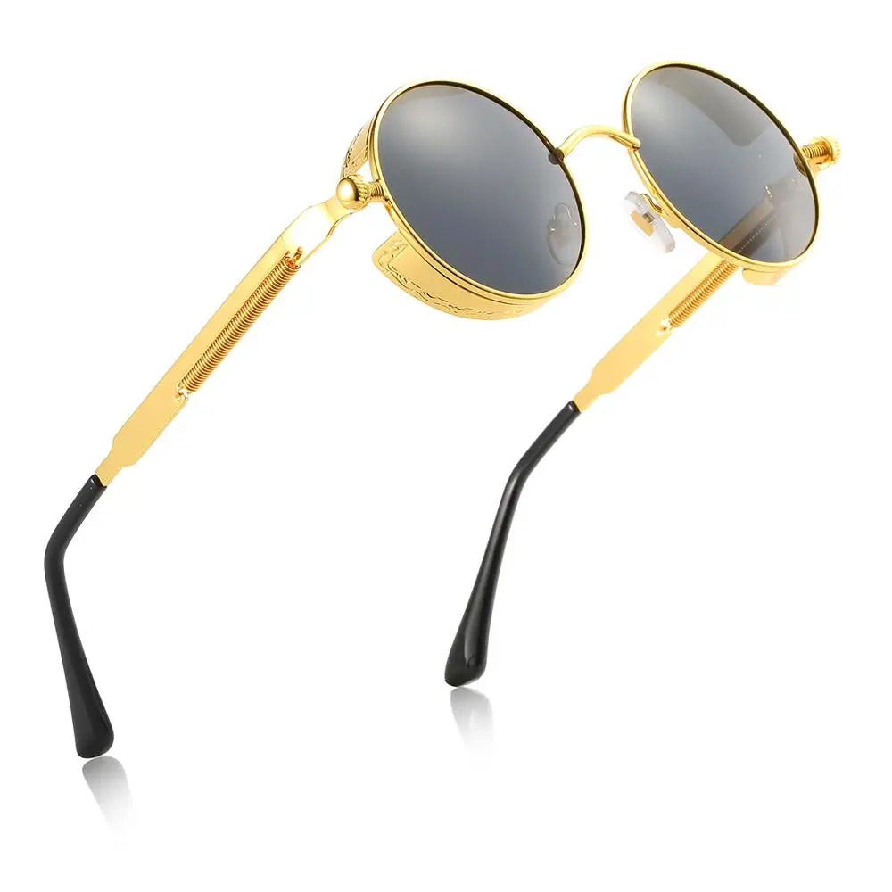 Винтажные круглые металлические готические стимпанк Солнцезащитные очки для