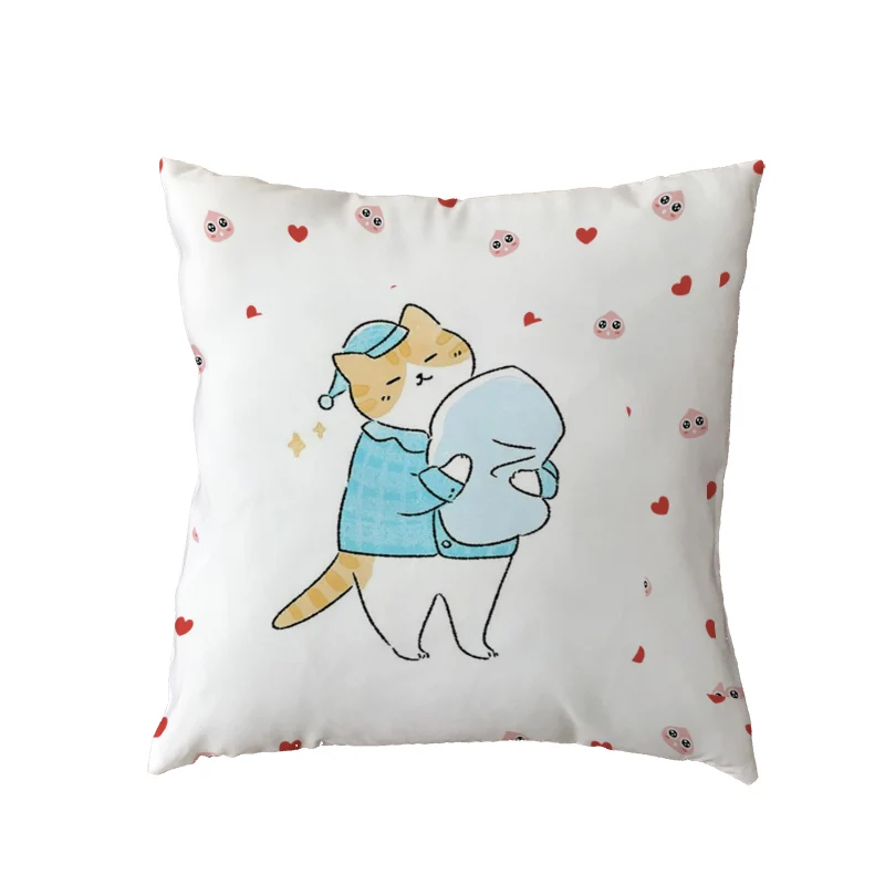 

Promotion Small Fresh Polyester Peach Skin Cat Pillowcase Moon Sleeping Painting Reading Sofa Car Decoration Cushion Cover