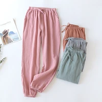 japanese style new spring and summer womens trousers 100 cotton crepe cloth large size color tie pants casual pants home pants
