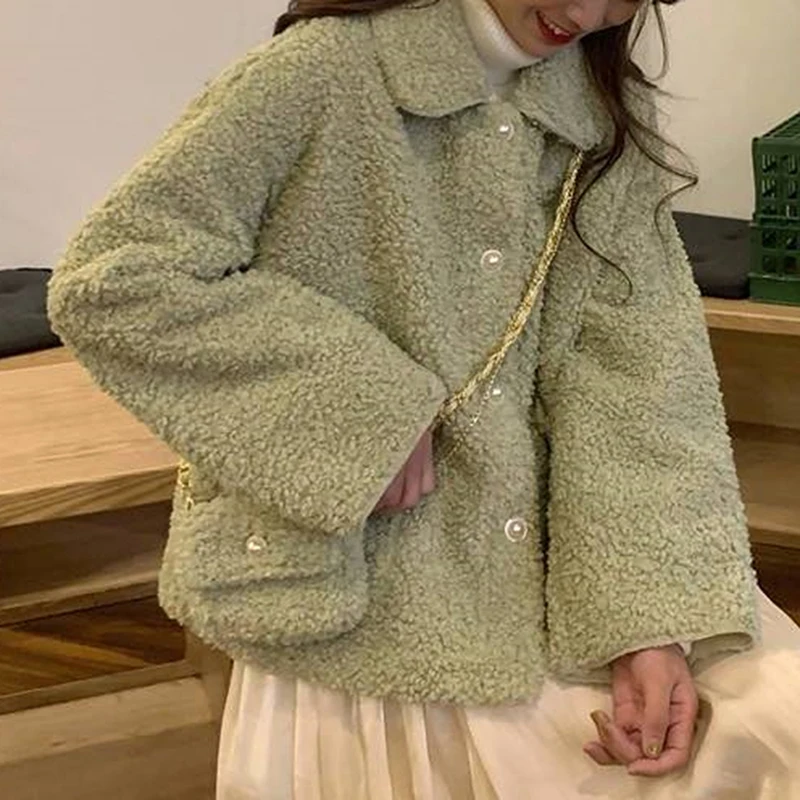 

Faux Fur Thick Coat For Women 2020 Autumn Warm Soft Loose Fur Jacket Female Outerwear Button Plush Ladies Casual Winter Overcoat