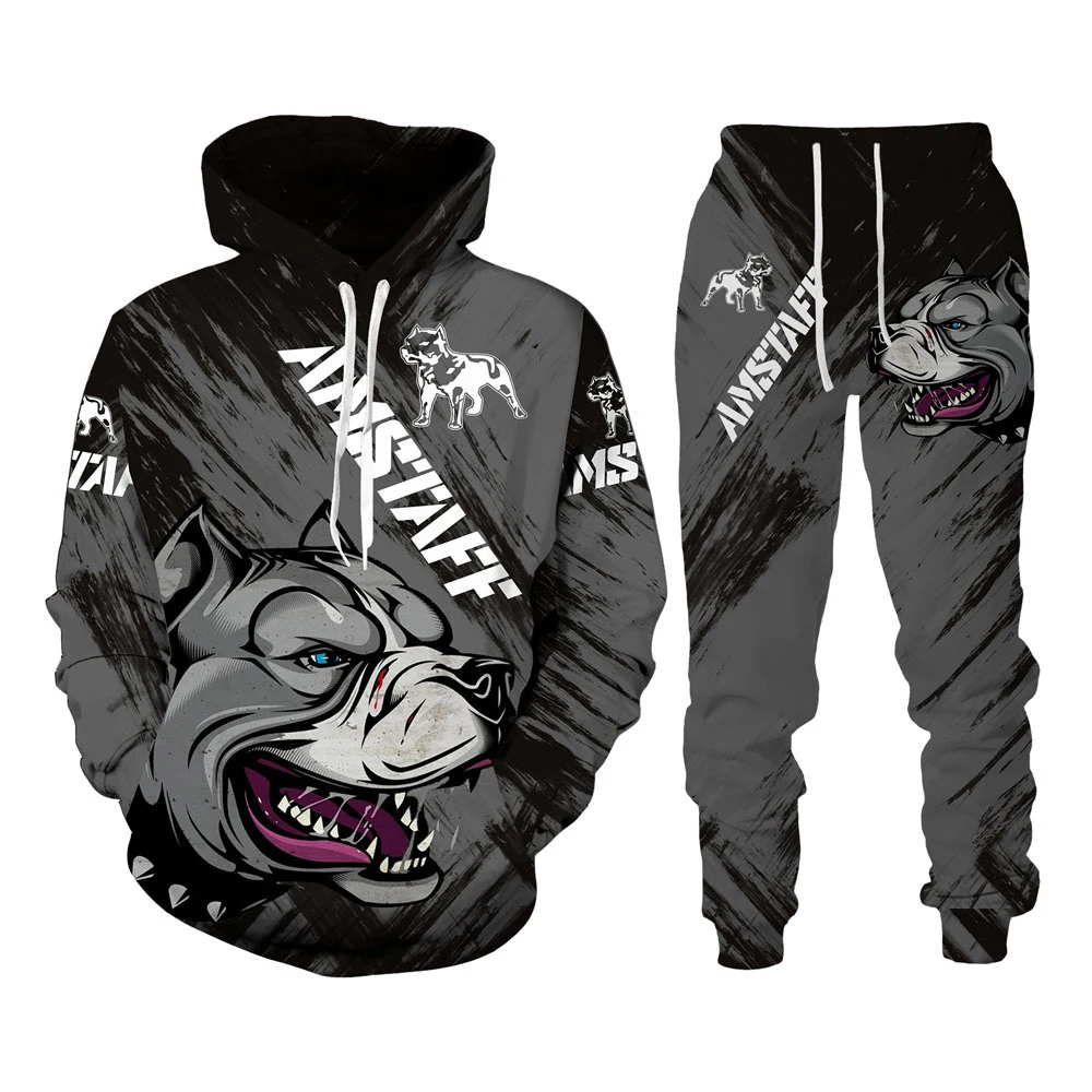 

Men's American Staffordshire Terrier 3D Printed Hoodies +Pants Casual Cool Bulled Dog Tracksuit Sports Sets
