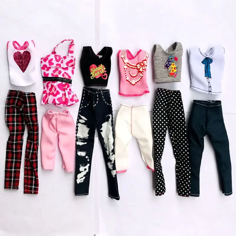

Kid Toy Fashion Clothes Tops Pants Doll Dresses Wear Outfit Mini Accessories 30 cm For Barbie Game DIY Birthday Present For Girl