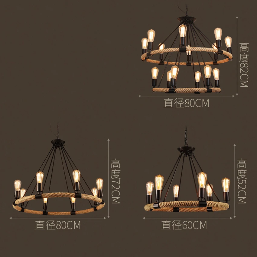 

Retro Loft Rope Chandelier 6/8/14 Heads Bedroom Living Room Decor Pendant Lamps Lights Kitchen Fixtures Hanging Lamps Luminaire