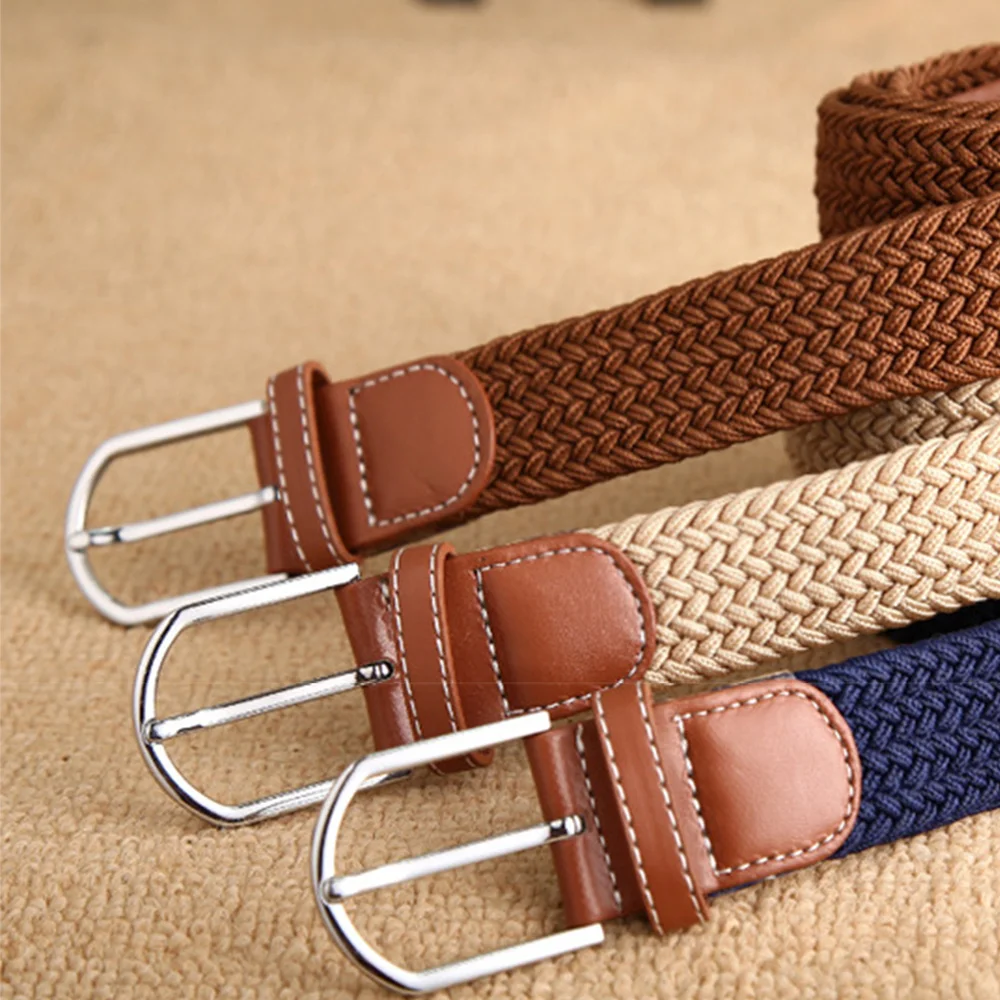 

Multi-color Men Women Casual Knitted Pin Buckle Belt Woven Canvas Elastic Expandable Braided Stretch Belts Plain Webbing Strap