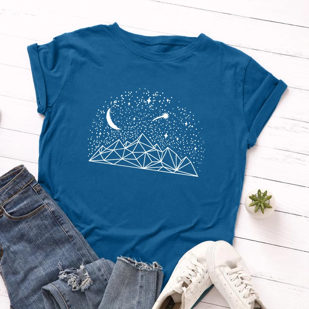 SINGRAIN летняя женская хлопковая Футболка с принтом звездного неба S 5XL базовая