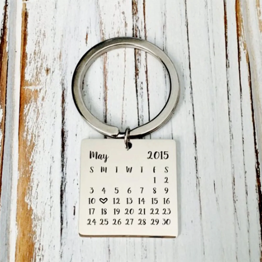 Персонализированный Календарь брелок из нержавеющей стали на заказ ручной штамп