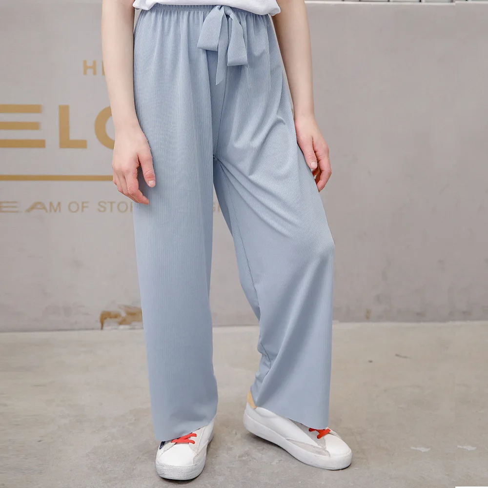 

2021 Summer Children's Pants New Girls Casual Wide Leg Pants Lace Chiffon Waist Baby Anti-mosquito Casual Pants Icing Pants