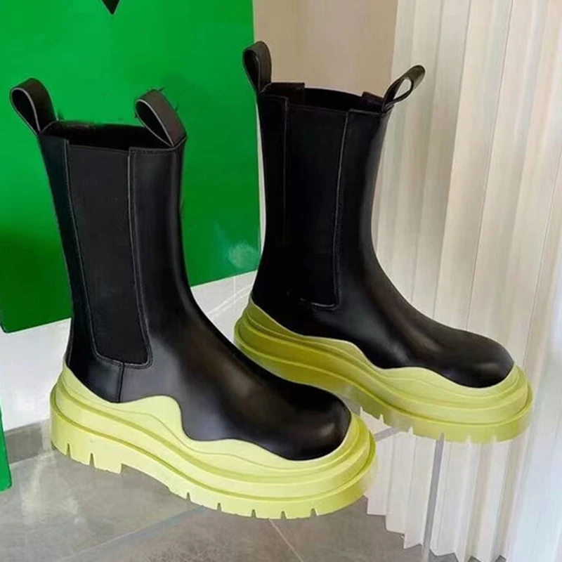 

Luxury Brand Colorful Thick Bottom Women Platform Martin Boots Men Ankle Boots Chelsea Boots Round Toe Female Shoes Botas