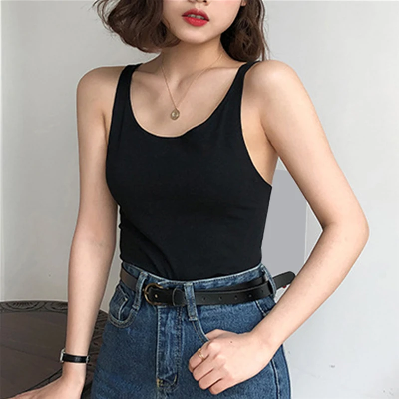 

Camisoles Women Solid Simple Backless Leisure Womens Korean Style Tanks Tops Slim Crop Top Basic Sexy All-match Bodycon Ulzzang