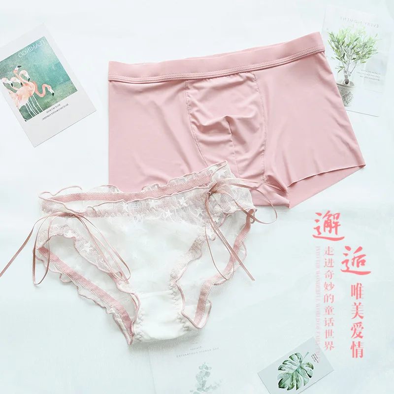 

Lovely Couple Panties Set Sexy Lace Ice Silk Fabrics Underwear Men's Boxers Women's Underwear Love's Underpants