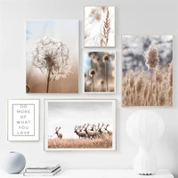 deer dandelion reed grass plant wall art canvas painting quotes posters and prints nordic wall pictures for living room decor