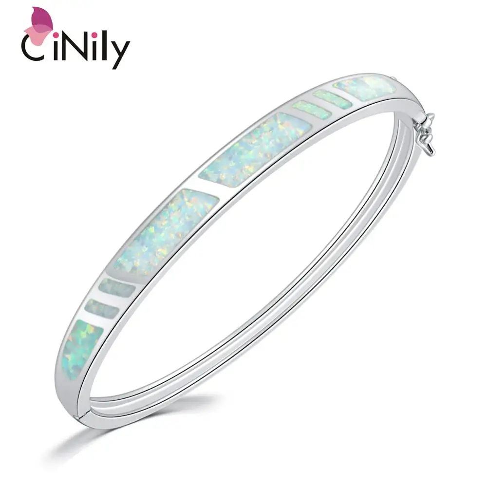 

CiNily White & Blue Fire Opal Stone Bangles Bracelet Silver Plated Bohemia BOHO Vintage Luxury Jewelry Woman