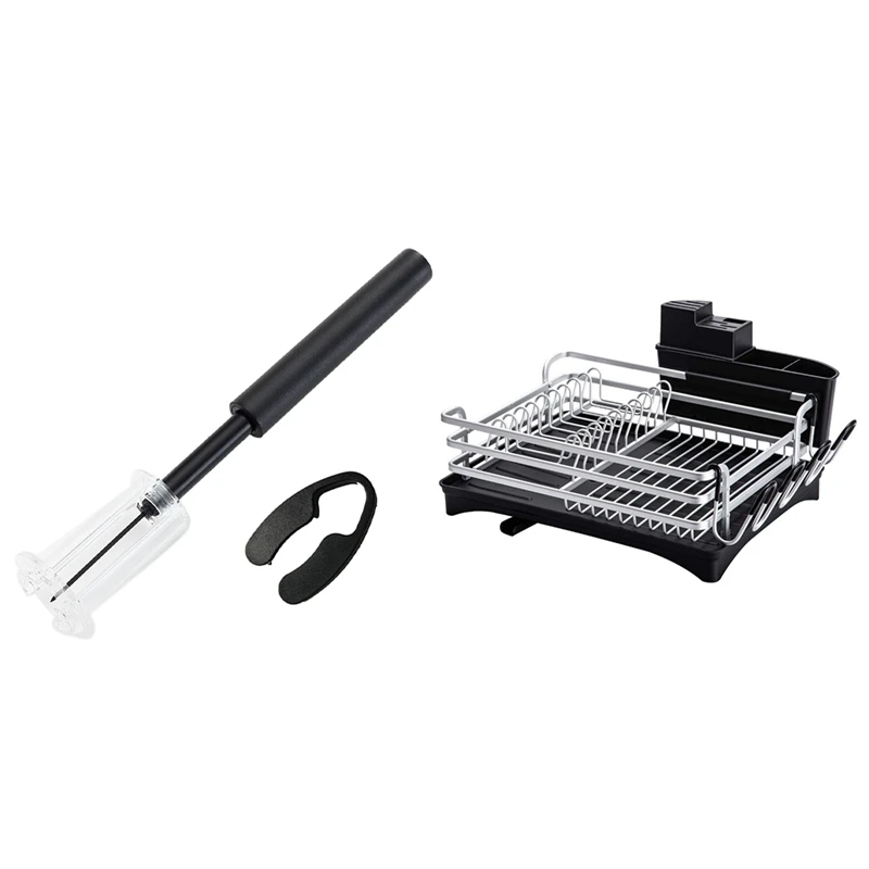 

1 Set Air Pressure Wine Bottle Opener & 1 Set Dish Drying Rack Dish Drainer with Adjustable Swivel Spout Silver