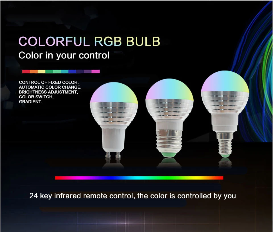 1PCS E14 E27 RGB LED Bulb Lights 5W RGB Lampada GU10 Changeable Colorful RGBW LED Lamp+ 24KEY IR Remote Control