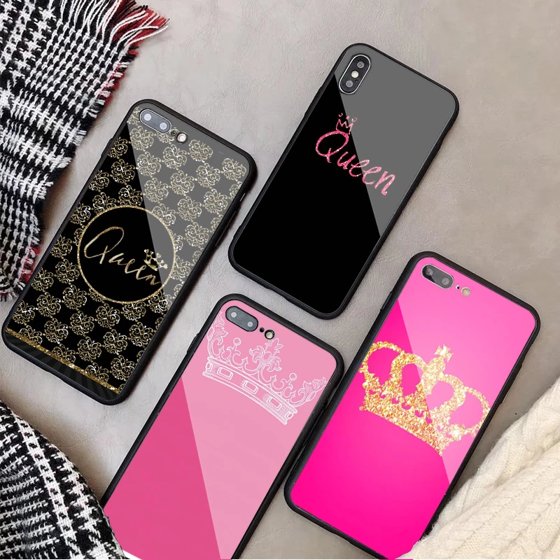 Чехол для телефона из закаленного стекла Queen and king с короной iPhone 6 6plus 7 plus 8 8plus 5