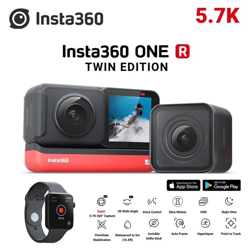 Спортивная Экшн камера Insta360 ONE R 5 7 K 360 4K широкоугольная Водонепроницаемая