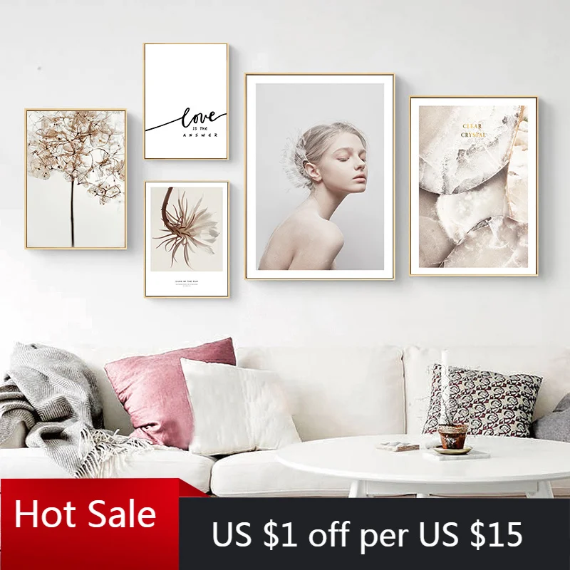 

Современные скандинавские цветочные принты, Картина на холсте с надписью Love is The Take, настенное художественное оформление, картины, подарок д...