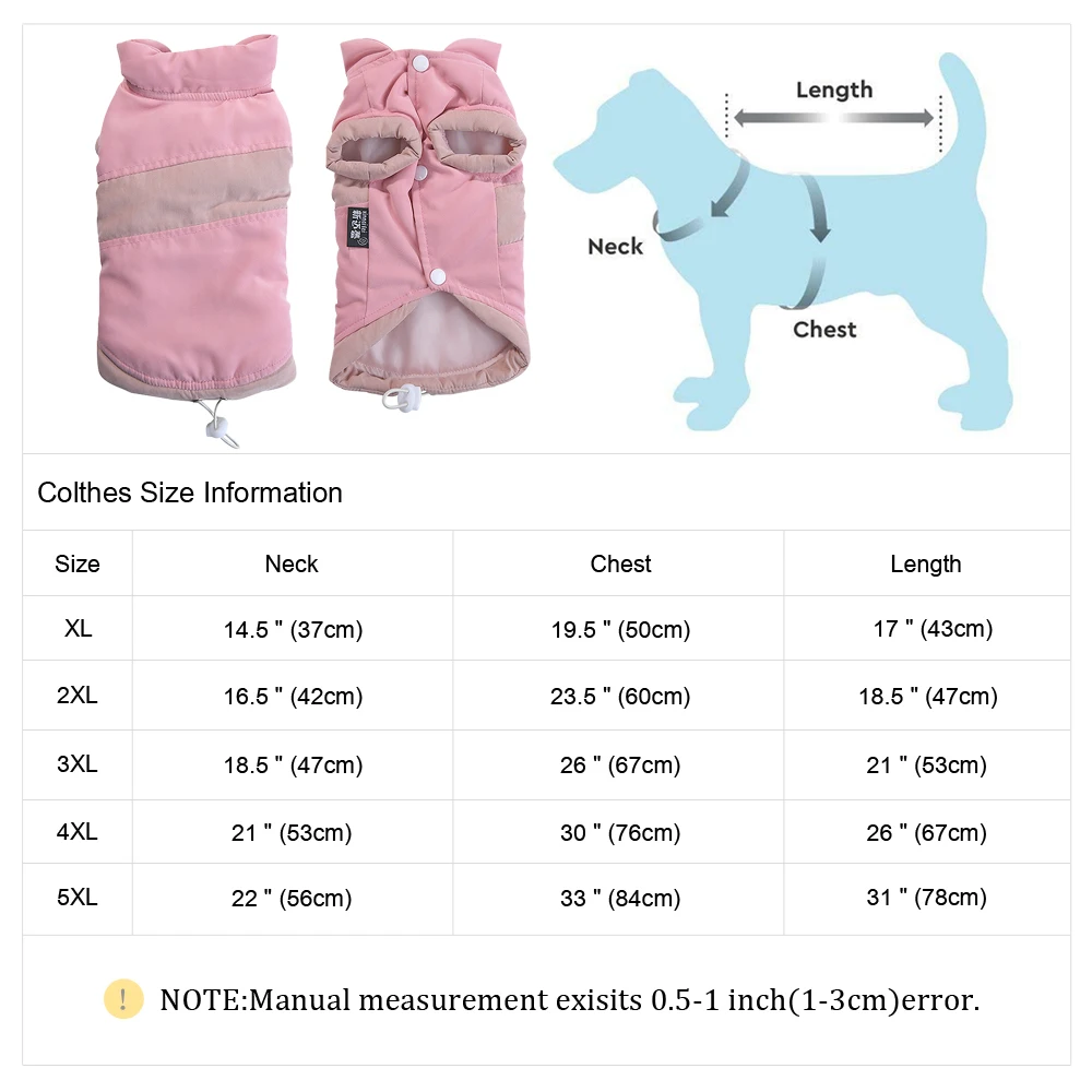 Warm Large Dog Clothes Winter Pet Dog Jacket Coat For Medium Large Dogs Pets Clothing Vest For French Bulldog Pug Outfit XL-5XL