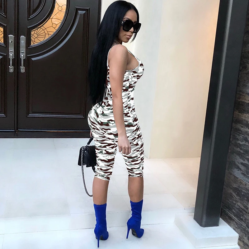 

Casual Women Camouflage Print Skinny Jumpsuit Summer Calf-length Pants Sexy Female One Piece Overall High Waist Women Jumpsuits