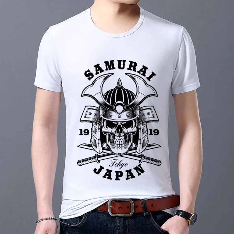 

Summer Men's T-shirts High Quality Black All-match Tops Gothic Style Skull Pattern Tee Fashion Street Short Sleeve Male Clothes
