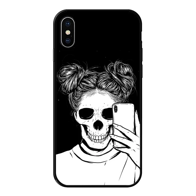 Черная пара черепа Скелет Мягкий ТПУ чехол для телефона iPhone XS MAX 6 6splus 7 7Plus 8 8Plus X XR