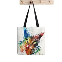 2021 shopper colorful cat art printed tote bag women harajuku shopper funny handbag girl shoulder shopping bag lady canvas bag