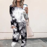 tie dye printed casual 2 piece set spring long sleeve women home wear suit female outfits fashion ladies lounge wear clothes