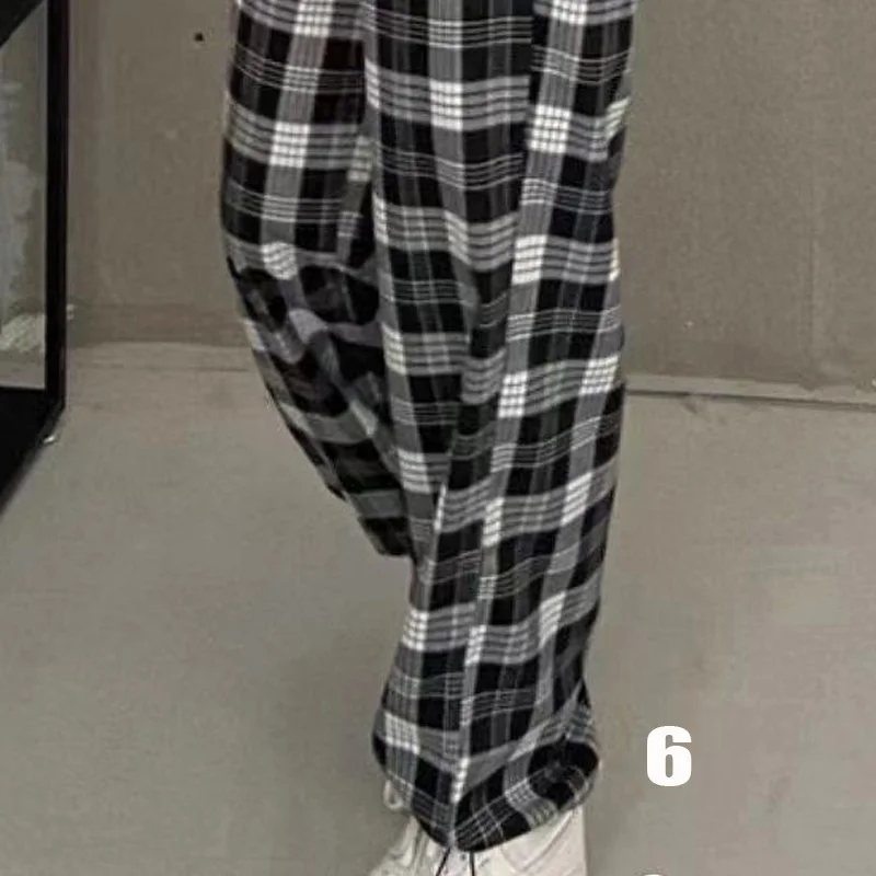 

Limiguyue Spring Women Plaid Pants High Waist Korean Style Loose Checkered Pants Straight Casual Trousers Women Bunch Legs K718