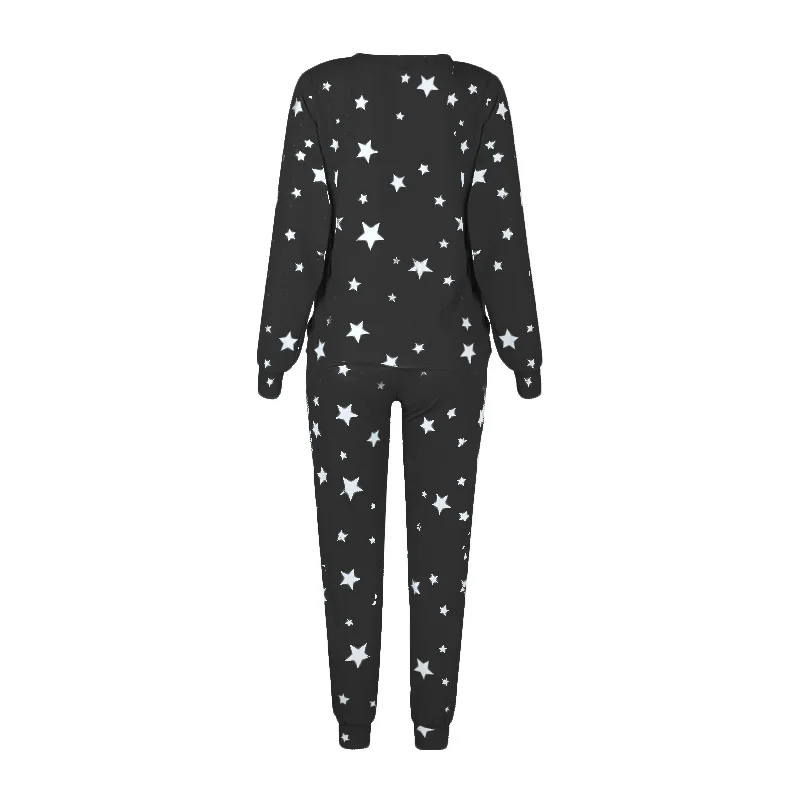 

2021 Spring Women's Wear Crewneck Warm Five Pointed Star with Print Long Sleeve Stitch Couple Sweatshirt Casual Suit Egirl Style