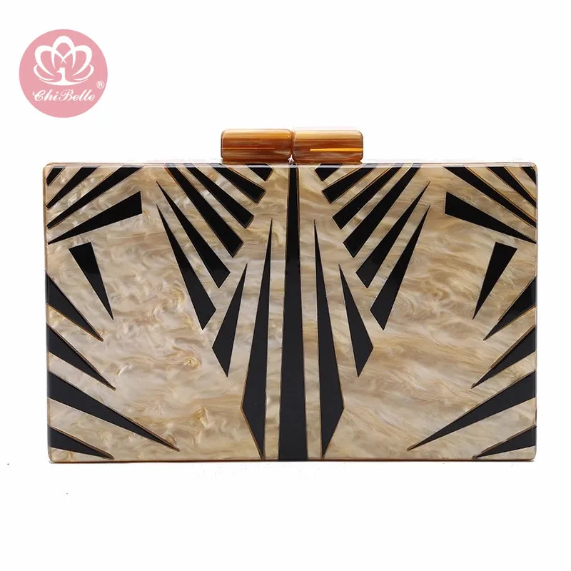 Оптовая продажа прямоугольная акриловая сумка на цепочке с геометрическим