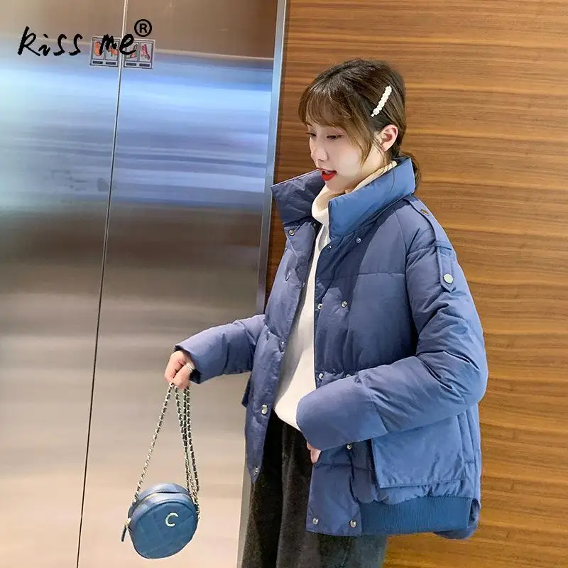 Свободный Зимний пуховик с высоким воротом женский жакет в стиле кэжуал теплый