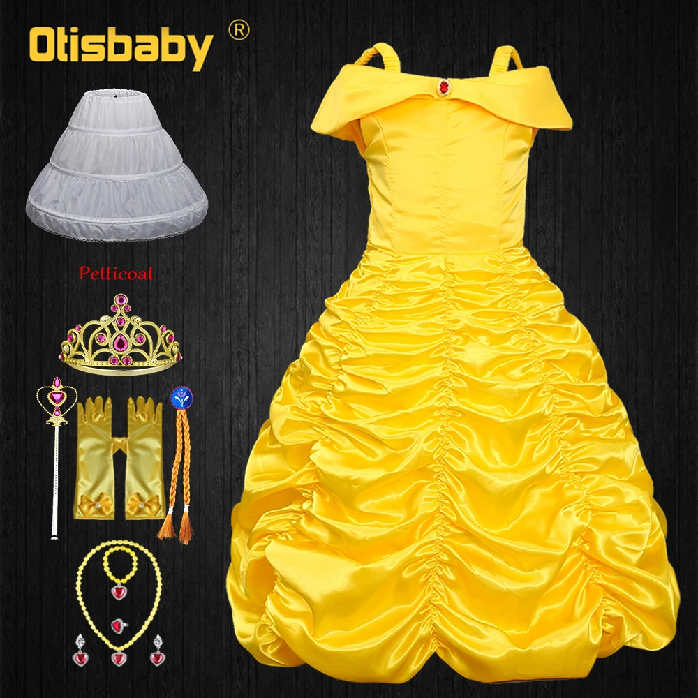 Платье принцессы Белль для девочек на Рождество желтое платье без рукавов костюм