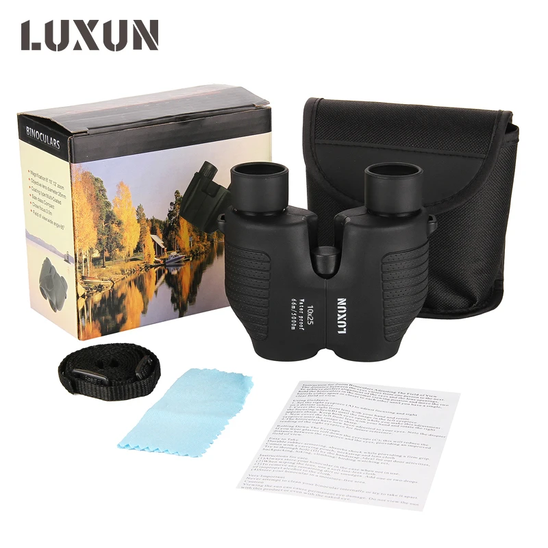 LUXUN 10X25 Small Binoculars Auto Focus HD High Power Telescope Outdoor Travel Hunting Telescope Powerful Binoculars