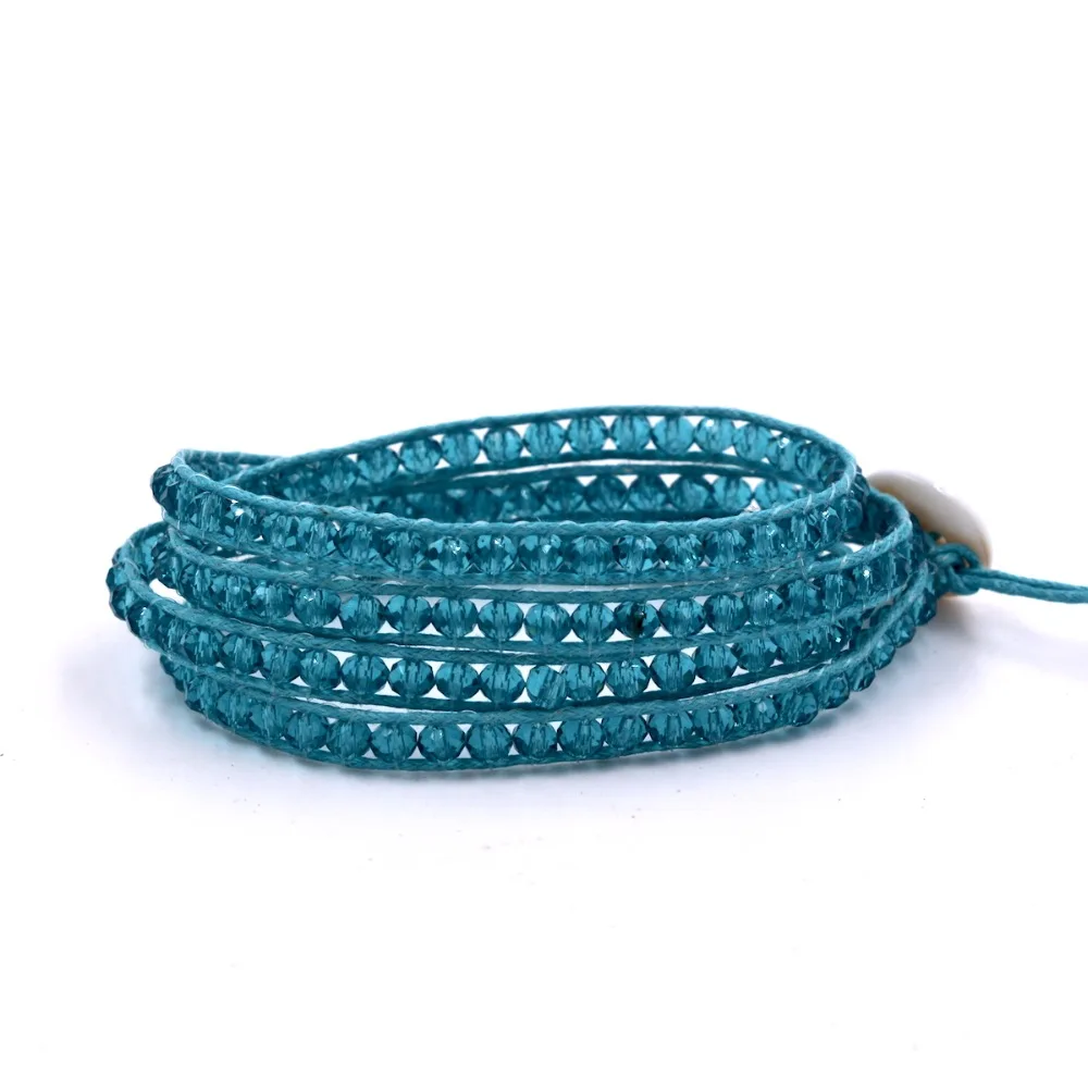 4 мм озеро синий кристалл обертывание браслет на кожаный с подвесками ручная