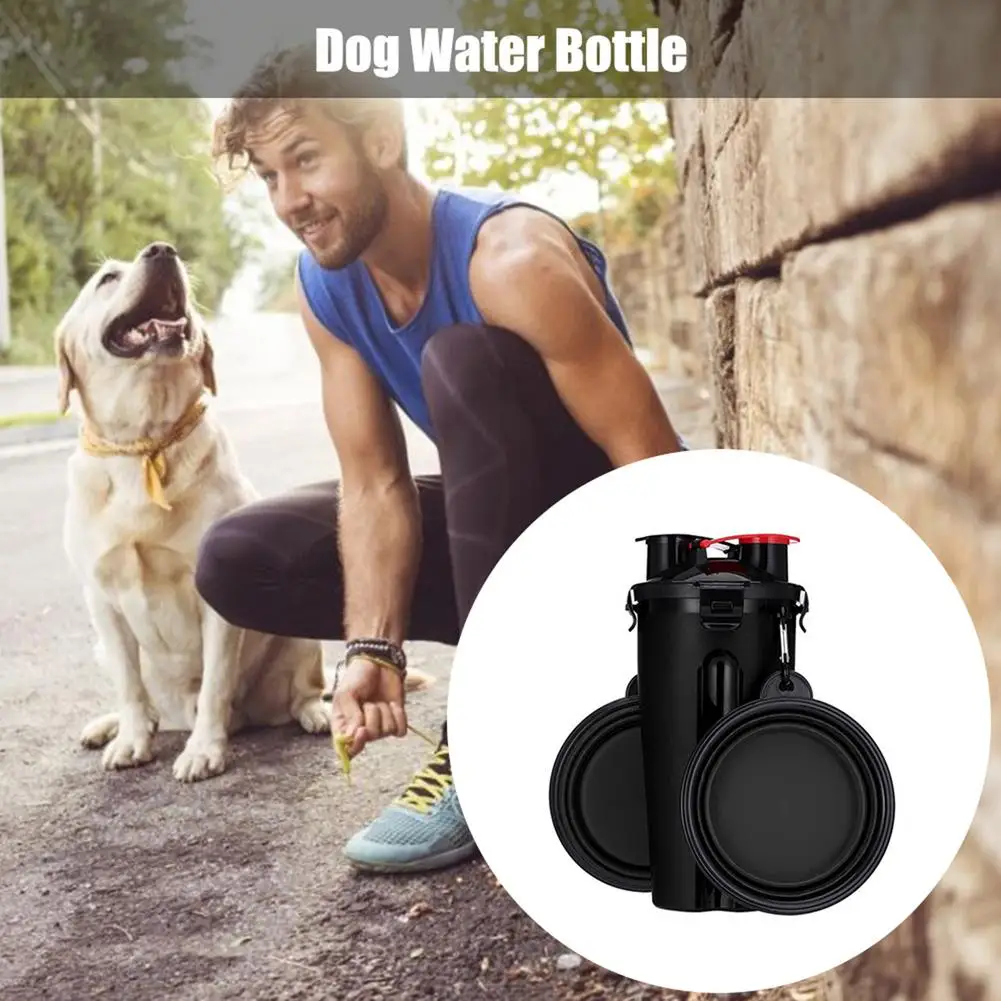 

Portable 2 in 1 Pet Folding Water Bottle Food Container With Folding Silicone Pet Double Bowl Outdoor Travel Dog Cat Feeder Bowl