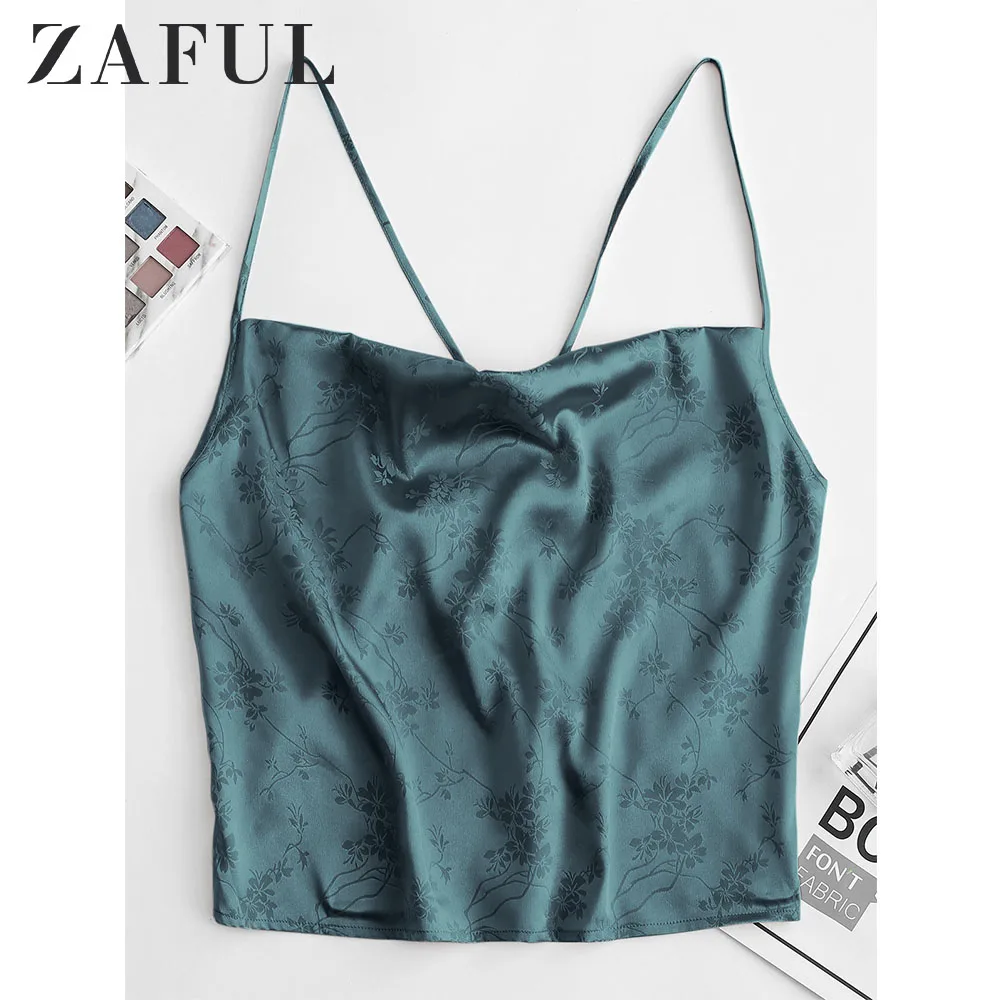 Женский жаккардовый укороченный топ на бретельках ZAFUL с цветочным принтом 2020 |