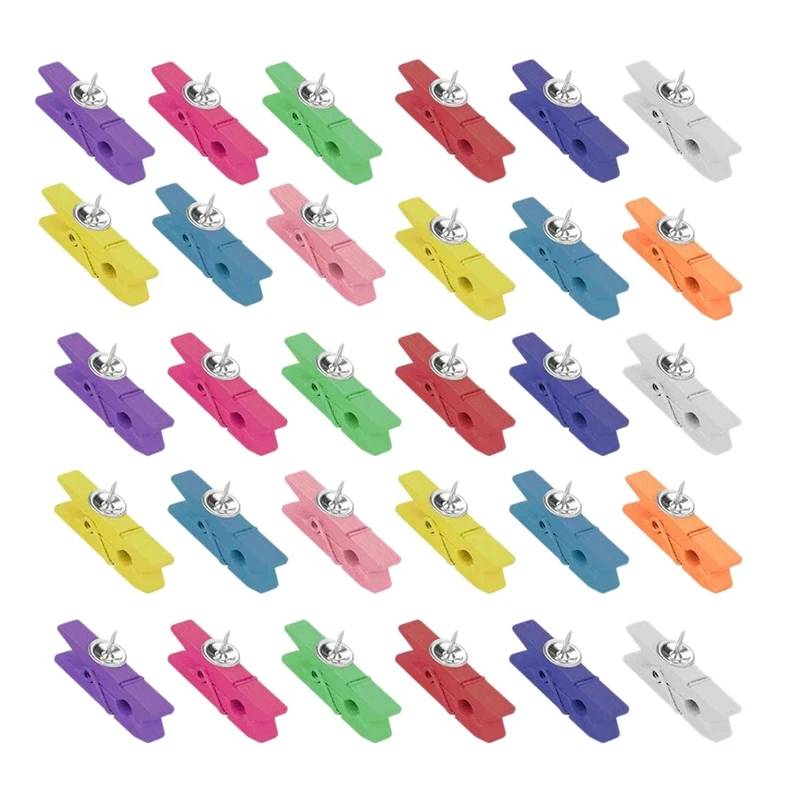 

50 Pcs Colorful Push Pins Clips Wooden Pegs Pushpin Tacks Wooden Crafts Pins Drawing Pins Decorative Paper Wood Clips