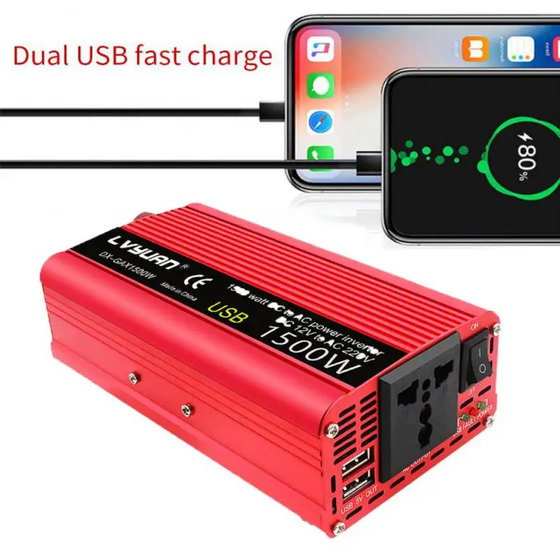 Автомобильный Инвертор 1500 Вт/2000 Вт 12 В постоянного тока в 220 переменного