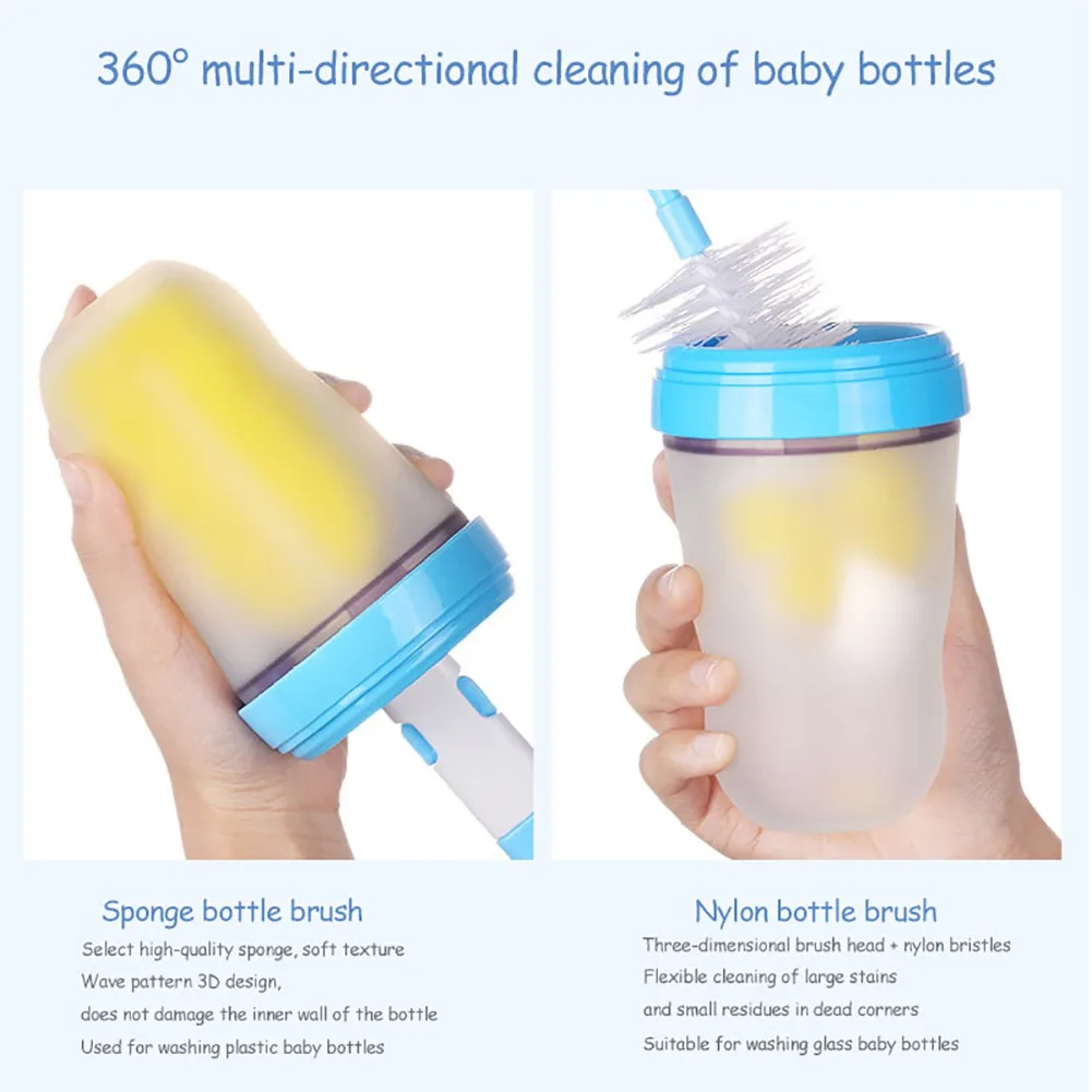 

6Pcs Baby Bottle Brush Set Clean Sponge Spout Cup Brush Kit Baby Nipple 360-degree Rotating Bottle Clean Sponge Tool