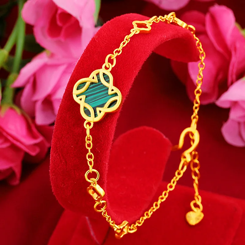 

Titanium-plated women's epoxy four-leaf clover gold bracelet jewelry